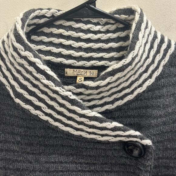 Mary Firenze Anthropologie Gray White Stripe Wool Mohair Blend Wrap Cardigan S - Picture 3 of 9